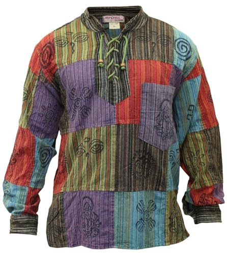 Shopoholic Fashion Herren Stonewashed Blockmuster Hippie Hemd