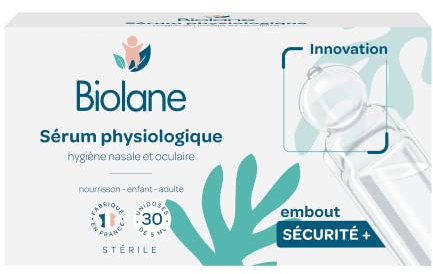 BIOLANE - Sérum Physiologique - Bébé - Nettoie le nez et les yeux - Dès la naissance - Embout rond sécurité - 30 Unidoses - Fabriqué en France