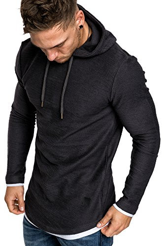 Amaci&Sons Herren 2in1 Oversize Kapuzenpullover Hoodie Sweater Sweatjacke Pullover Sweatshirt 4014 Anthrazit XXL