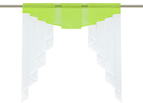 HongYa transparenter Voile Scheibengardine Tunnelzug Kurzstore Küche Kleinfenster Gardine H/B 100/100 cm Grün