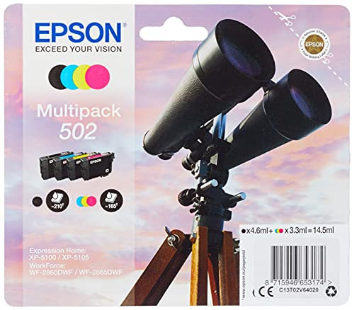 Epson Multipack Druckertinte in 4 Farben 502 / Tintenpatronen (Original, Pigmenttinte, Schwarz, Cyan, Magenta, Gelb, 4 Stück, Tintenstrahldrucker)