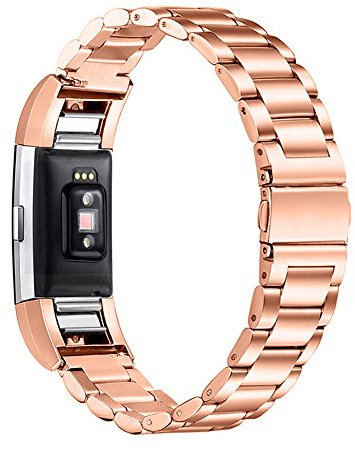 YOJOCK Für Fitbit Charge 2 Ersatz Armbänd, Ersatz Band Edelstahl Handgelenk Ersatzband für Fitbit Charge 2 Groß (Roségold)