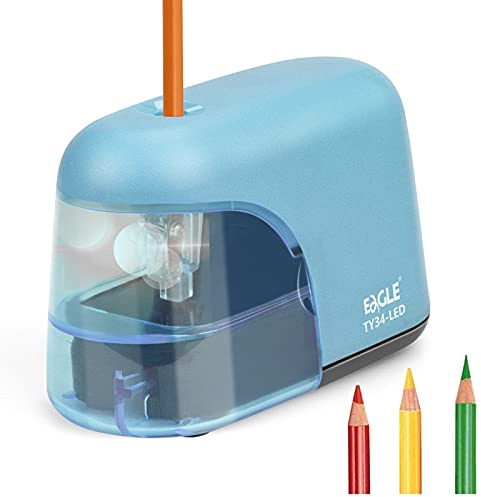 Eagle Battery Operated Electric Pencil Sharpener With Led Light Shining During Sharpening Pencil (Blue)