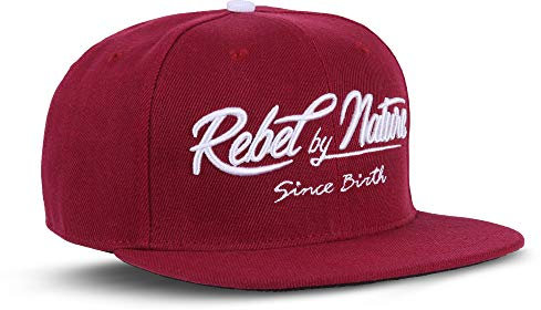 Rebel by Nature RC2 - Snapback Cap Font Mütze Unisex Kappe Hat Sport Baseball - Collection No1-6Panel ORIGINAL Rebel (Bordeaux-RED)