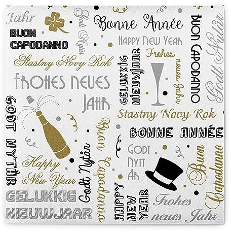 Sovie HORECA Silvester-Serviette BONNE ANNÈE aus Linclass® Airlaid, Serviette stoffähnlich, ideal für Neujahr Silvester, 40x40cm, 50 Stück
