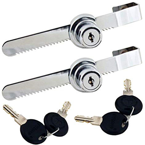WOOCH Cerradura de trinquete para puerta corrediza de vidrio con acabado cromado, pantalla de vitrina igual con llave, paquete de 2
