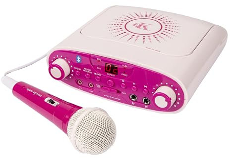 Easy Karaoke EKG88B Portable Bluetooth Karaoke Machine comes with 1 x microphone, Headphone socket and AUX for MP3 playback - Pink