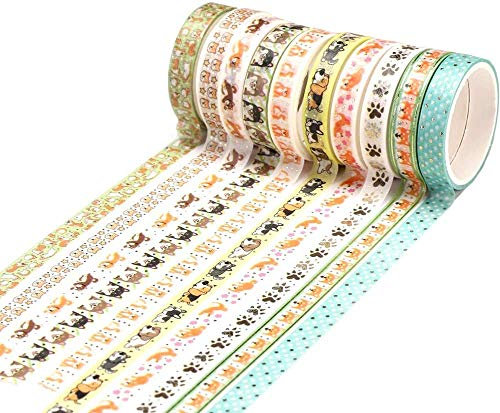 YUBX Maigre Or Washi Tape Set Masking Tape Ruban adhesif decoratif pour Scrapbooking Artisanat de Bricolage 8MM de large (Dog Theme)
