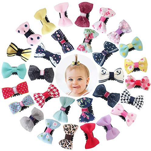 Mini Pinces à Cheveux, 30PCS Barrette Nœuds Cheveux Fins en Ruban Gros-Grain pour Bébés/Fille/Nouveau-Né