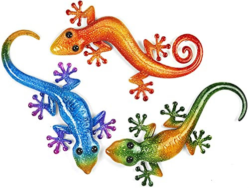 Kobolo Wand-Deko Gekko Gecko Eidechse Echse XXL - 3er Set - metall - 47, 45 und 43 cm