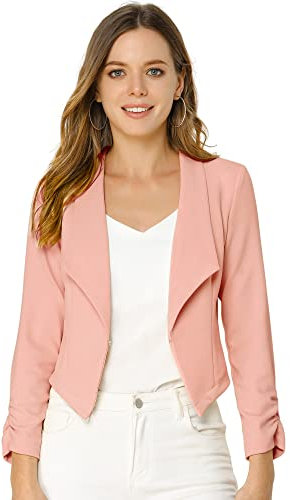 Allegra K Blazer Court Femme pour Bureau & Travail Veste Courte Cintré à Manches Longues avec Revers Cranté Devant Ouvert sans Bouton Rose M