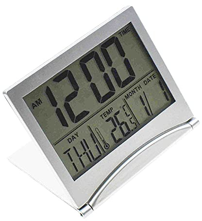 Reland Sun Sveglia da viaggio digitale calendario pieghevole timer di temperatura orologio LCD con modalità Snooze Display con numeri grandi Orologio da scrivania compatto