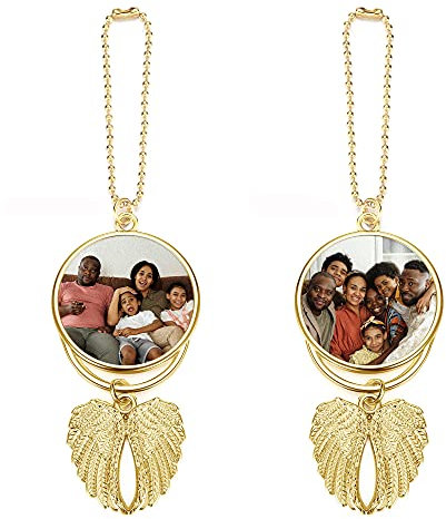 Zysta Personalized Fotogravur Spiegelanhänger Autospiegel Anhänger mit Gravur Engelsflügel Aufhänger für Auto Rückspiegel Dekoration Geschenk (Gold)