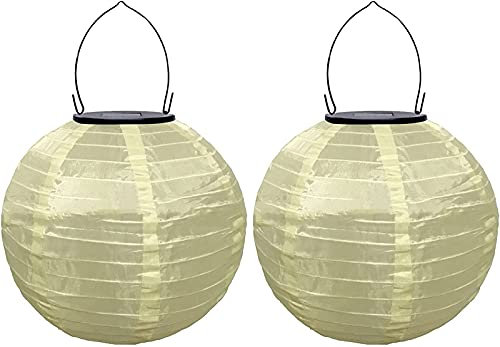 Youning Solar Lampions Außen Wetterfest, LED Solar Lampion Garten Laterne, Papier Laterne Lampenschirm Lampion Runde Laterne Papierlampions zum Dekorieren 20cm (2pcs Beige)