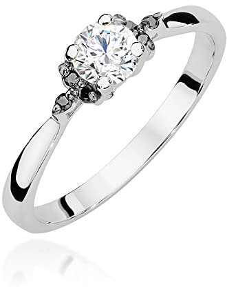 MARKO Weißgold Damen Gold Verlobungsring mit weißem Saphir 0.60Ct und schwarzen Diamanten, 14 Karat Gold (585) | Goldring inklusive Box | Goldring für Frau (Weißer Saphir, 52 (16.5))
