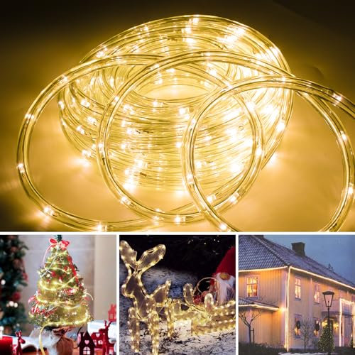 Cecaylie Lichterschlauch Aussen 50M 1200 LEDs LED Schlauch Innen Außen Warmweiß Lichtschlauch mit Timer und 8 Modi, für Zimmer Garten Party Hochzeit Weihnachten Deko