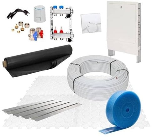 Fußbodenheizung Warmwasser Set 60m² Trockenestrich 25 mm Dämmplatte PE-RT Regelung A