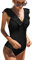 heekpek Maillot de Bain 1 Pièce Femme Ensembles Col V Monokini Sexy Amincissant Sexy Bikini Imprimé Vetement de Plage Bikini Vintage Maillot de Bain Volant,Noir 2, Taille XL