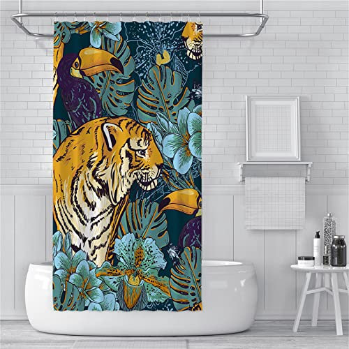 Guofuos Tigervogel Duschvorhang 200x300cm Duschvorhäng Anti Schimmel,Wasserabweisend Stoff Duschrollo Waschbar,3D Draussen Bad Vorhang Schnell Trocknend,Badewanne Badezimmer Decor Vorhänge