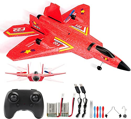 F-22 RC Flugzeug, 2.4Ghz Ferngesteuertes Flugzeug Raptor Fighter Flugzeug Spielzeug mit 6 Axis Gyro System für Anfänger Kinder Erwachsene (F22Rot)