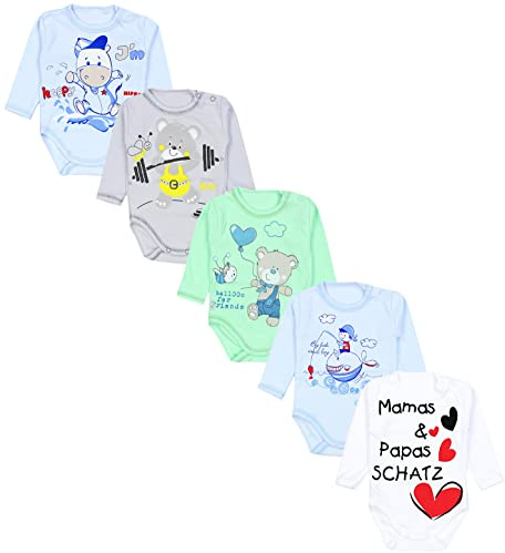 TupTam Baby Body Langarm – 5er Set Body Baby mit Motiv aus Baumwolle – OEKO-TEX zertifiziert
