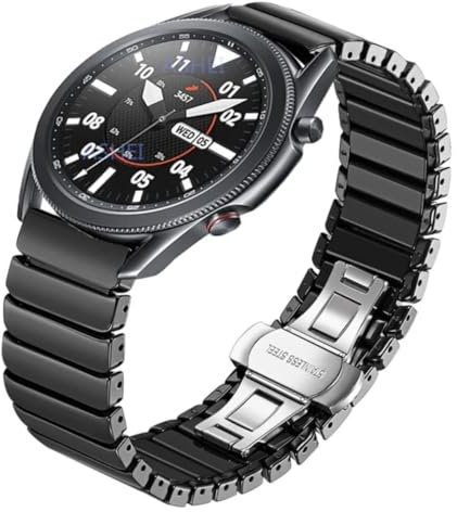 The 5 Shop Keramik Uhr Armband 20mm 22mm Ersatzband schwarz Damen Herren Edelstahl Metall keramisches Uhrenband für Samsung Amazfit Huawei Garmin Smartwatch (20mm)