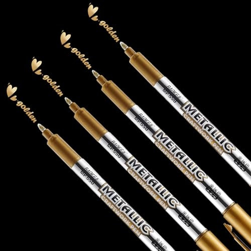 Vokmon 4 Stück Gold Metallisch Markierstifte Metallic Marker Stifte Kartenschreibstift Goldmarker für die Weihnachtskartenherstellung Malen DIY Fotoalbum Schreiben Unterschrift (gold)