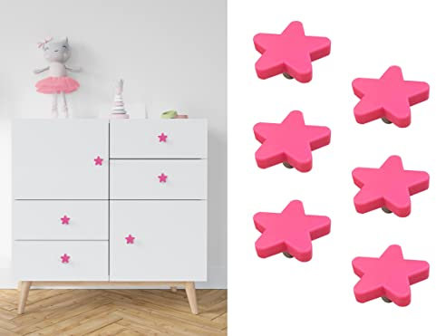 CcHhyyt Cartoon Form Weiche Gummi Knöpfe für Kinder Mädchen Jungen Schrankgriff Schubladen Knöpfe für Kinderzimmer Schränke 6 Stück (Rosa Stern)