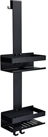 KigKog® Duschregal zum Hängen,2-Store Duschablage zum Hängen Matt Schwarz, SUS304 Edelstahl Doppelt Duschkorb Hängeregal zum Einhängen mit Haken für Glas-Duschabtrennung, K07-23MB-2GL