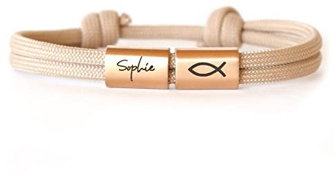 Mädchen Armband Kommunion mit Fisch Symbol und persönlicher Namensgravur Konfirmation Kommunion Taufe Jungs Edelstahl