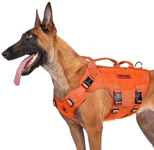 OneTigris Hundegeschirr, X Destroyer Taktisches Einstellbar Antizuggeschirr Ausbruchsicheres Geschirr mit 3 Griffe 2 Metallschnallen Sicherheitsgeschirr (Orange XL)
