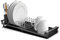 Anhow Escurridor de Platos, Escurreplatos Negro de Acero Inoxidable para Fregadero con Soporte para Cubiertos Extraible, Escurreplatos Plegable Extensible y Compacto - Negro