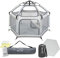 tenty Baby Pop-Up Laufgitter Set für drinnen und draußen - 150 x 100 cm - mobiler Laufstall mit Tragetasche, UV-Dach und Bodenmatte - für zuhause, Reisen, Camping - Grau (Grau)