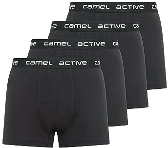 camel active Herren Boxershorts 4er Pack - Blau, Grau, Schwarz, Weiß Bequeme Baumwoll-Unterhosen - Einfarbige Shorts