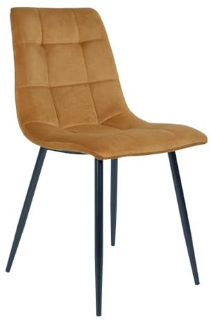 House Nordic Chaise de Salle à Manger en Velours Jaune Moutarde avec Pieds Noirs