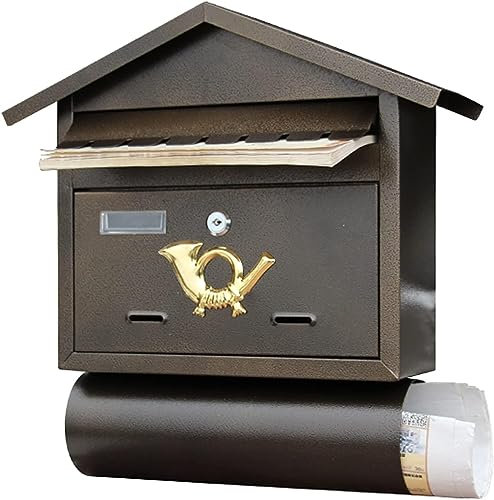 Wandbriefkasten, moderner Briefkasten, wandmontierter Briefkasten in Braun, Postbriefkasten im nordischen Chic mit Zeitungsrolle und Sichtfenster, abschließbarer Postmanager for den Home Office Farm