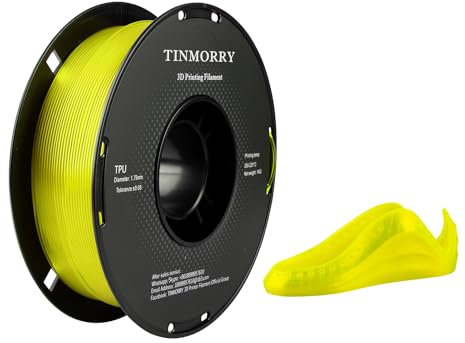 Filament TPU 1,75 mm, TINMORRY Flexibles 95A TPU 3D-Druck-Filament für FDM 3D-Drucker, 1 kg, 1 Spule, Transparent Gelb
