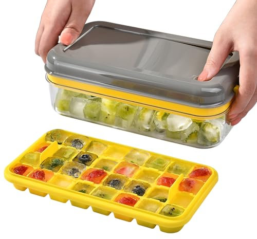 Ice Cube Tray with Lid and Container, 32 Pcs Mini Ice Cube Tray for Freezer, Easy Release Ice Cube Mold for Chilling Coffee, Drinks, Whiskey, Cocktail and Tea
