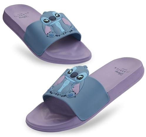 Disney Girls Sliders, Pool or Beach Shoes for Kids - Girls Gifts (Lilac/Blue Stitch, 11/11.5 UK)