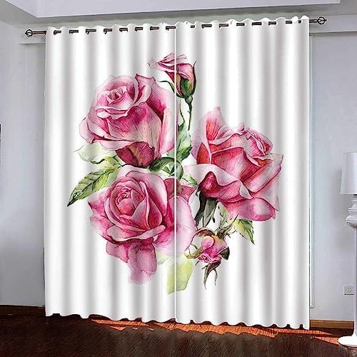 3D Blackout Curtains Pink Roses 170 X 200 Cm Curtains Printed Thermal Insulated Curtains Eyelet Blackout Curtains - Drop Noise Reduce Curtains For Living Room/Home Office/Bedroom -0H5E+J0U