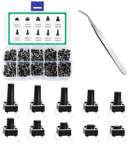 Interrupteurs à Bouton-poussoir Tactile,Tactile Tact Bouton Poussoir,Kit d'assortiment d'interrupteurs,4 Broches Interrupteur à Bouton Poussoir Tactile(180 pièces+1 pince)