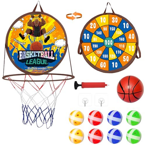 Chithor Panier de Basket avec Jeu de Fléchettes pour Enfants, 2 en 1 Jeu Ventouse et Mini Jouet de Panier Basket/de Sport Intérieur et Extérieur Pliable pour Filles Garçons Cadeau