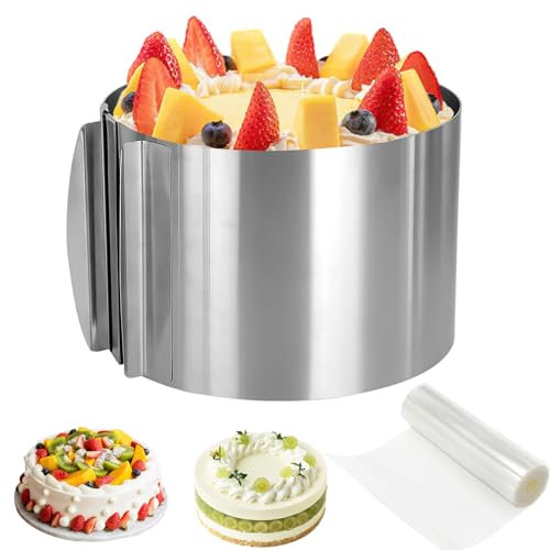 Anneau à Gâteau Réglable, 15CM Anneau à Gâteau Rond en Acier Inoxydable, 16-30cm Rétractable Cercle a Gateau avec Colliers à Gâteau pour Mousse Dessert Pâtisseri