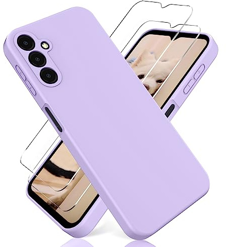 YiKaDa - Cover Compatibile con Samsung Galaxy A25 5G + [2 Pack] Pellicola Protettiva in Vetro Temperato, Custodia Liquid Silicone Leggero - Viola