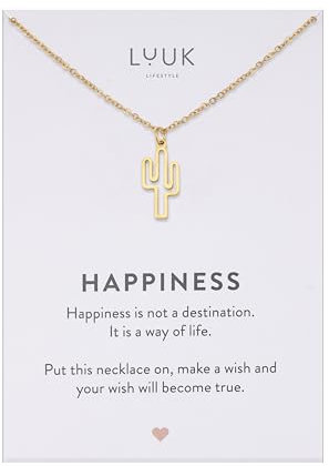 LUUK LIFESTYLE Collana con cactus, design delicato ed elegante, accessorio di moda unico per tutte le occasioni, lunghezza regolabile, oro