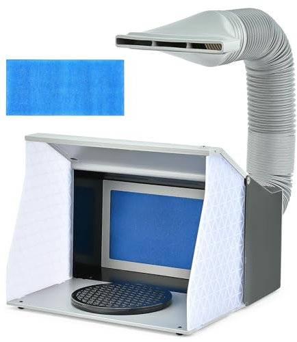 CO-Z Airbrush Spray Booth with Dual Fans & 4 LED Lights, Folding Painting Booth with 19.5 cm Turntable, Portable Hobby Air Brush Booth with 140 cm Exhaust Hose for DIY Painting Model Craft Cake More