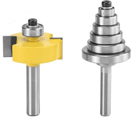 QWORK® Fraise Defonceuse 8mm Tige, Fraise Defonceuse en T, Fraiseuse à Feuillure, Couteau à Encocher avec Roulement Réglable pour Panneaux en Bois Massif, Contreplaqué