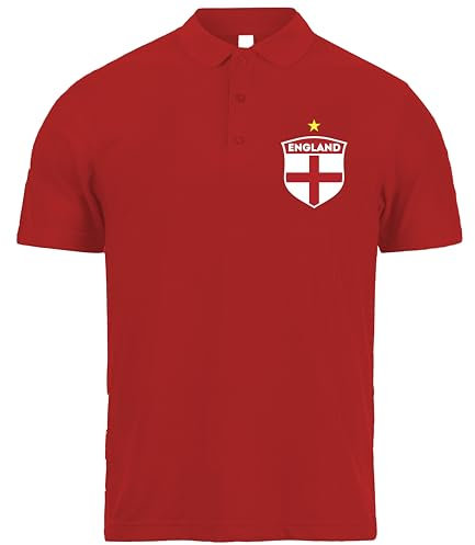 lepni.me Mens England Football Polo Shirt with Your Name and Number | English Flag Badge Personalised Jersey Custom Top | World Cup 2022 Championship (L Red Without Print)