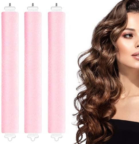 3PCS Heatless Curlers, Hair Rollers Heatless Curlers Headband Hair Curlers No Heat Overnight Curls Heatless Curling Rod Overnight Heatless Curlers for Long Hair (3 Pcs-pink)
