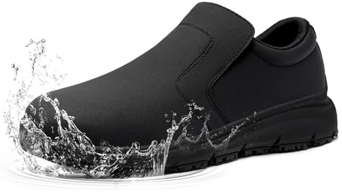 Zapatos de Seguridad Hombre Mujer Punteras de Acero SRC Calzado Cocina Calzado de Seguridad Impermeable Antideslizante Zapatillas Trabajo Ligeras cómodas Zapatos de Cocina(41.5, Negro)